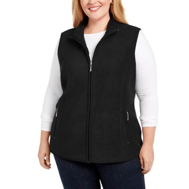 elegant coats for women -Karen Scott Women's Sport Zip-Up Zeroproof Fleece Vest Black Size Extra Small - X-Small