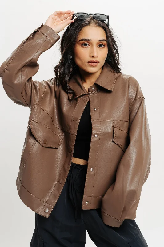 women's windbreaker jackets -Brown Leather Jacket