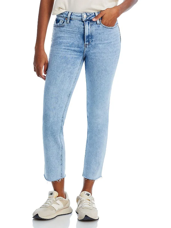 high-rise pants for women -Cindy Womens High Rise Light Wash Cropped Jeans