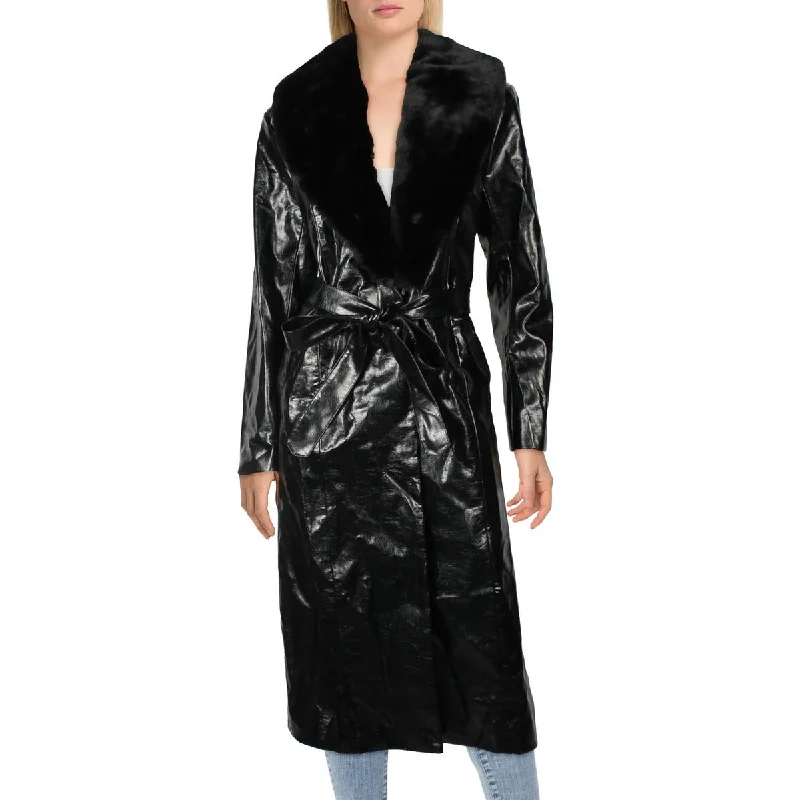 casual zip jackets for women -Danielle Bernstein Womens Faux Leather Long Trench Coat