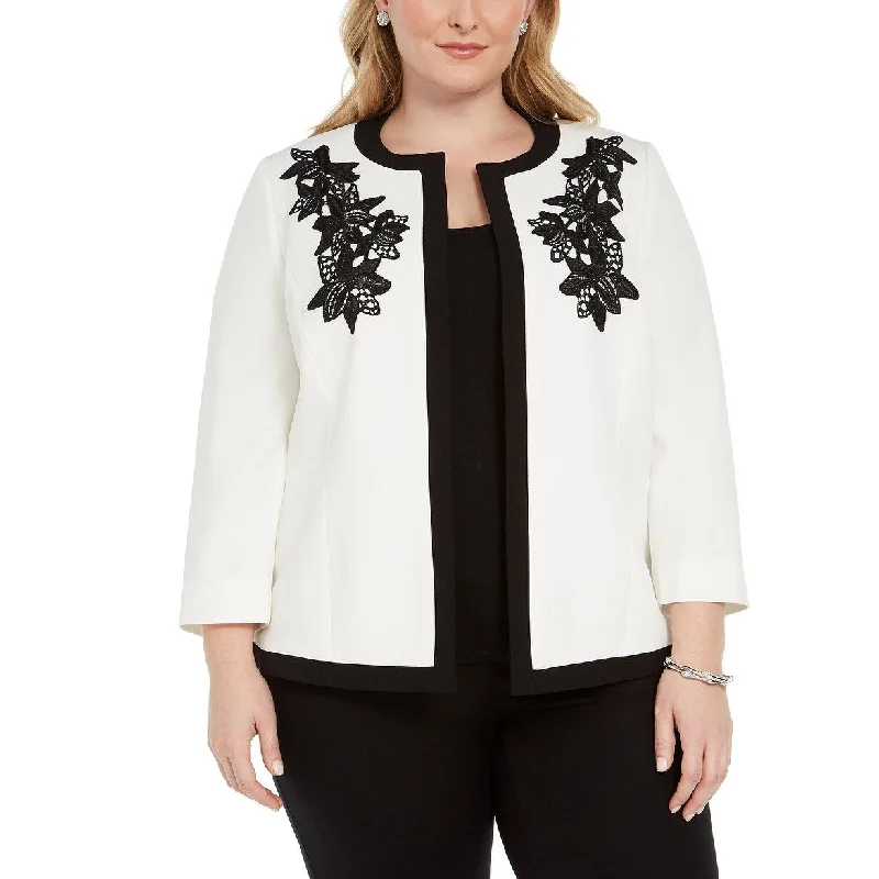 office blazers for women -Kasper Women's Plus Size Embroidered Flyaway Jacket Natural Size Small Petite - Small-Petite