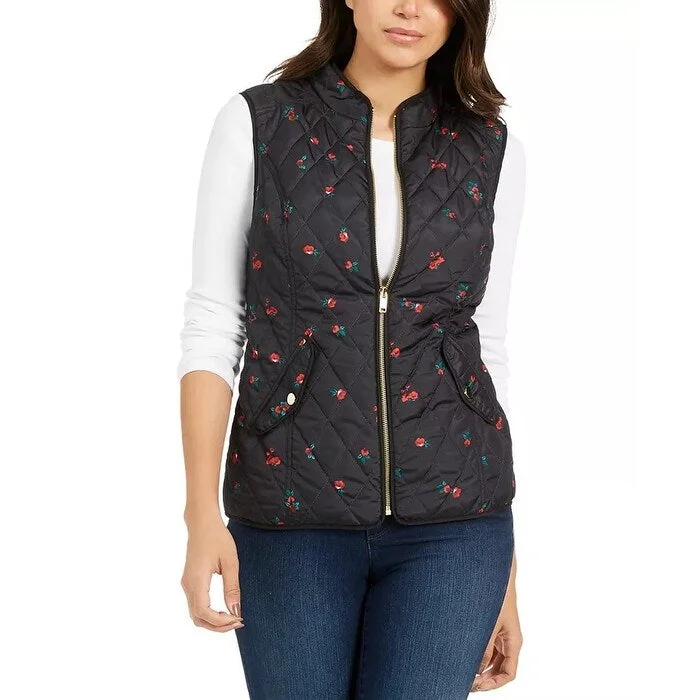 stylish denim jackets for women -Charter Club Women's Floral-Print Quilted Vest Black Size X-Large