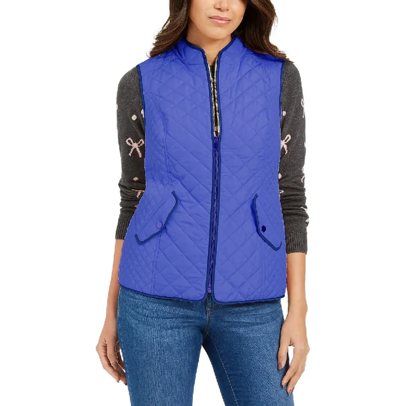 elegant woolen jackets for women -Charter Club Women's Quilted Stand-Collar Vest Blue Size Small