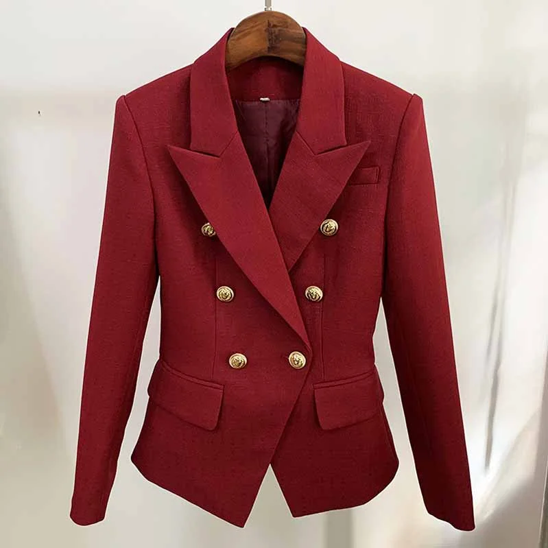 office blazers for women -Women's Golden Lion Buttons Fitted Blazer Jacket Dark Red