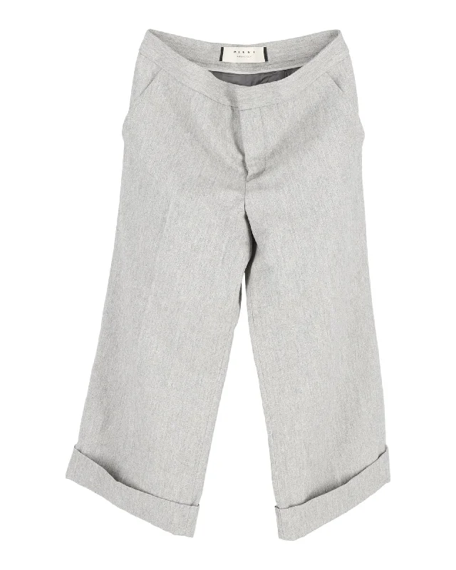 plus-size pants for women -Marni Folded Hem Trousers in Grey Cupro