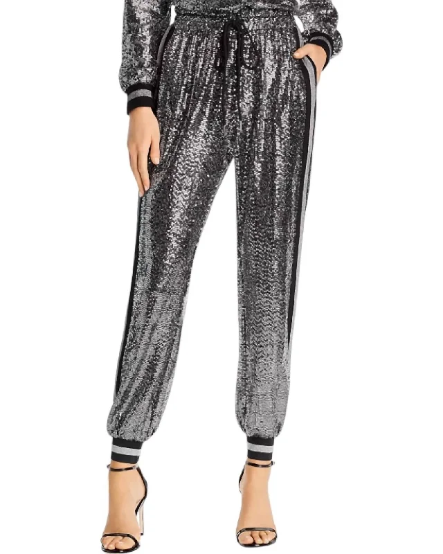 relaxed fit cargo pants for women -Mirror Ball Jogger Pants In Black