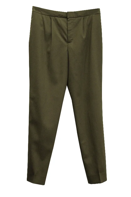 stylish office trousers for women -Chloé Tapered Pants in Khaki Green Wool