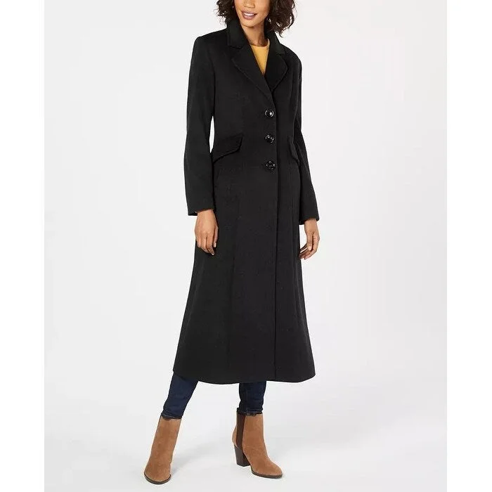 plus size winter coats for women -Forecaster Women's Notched-Collar Maxi Walker Coat Black Size 8