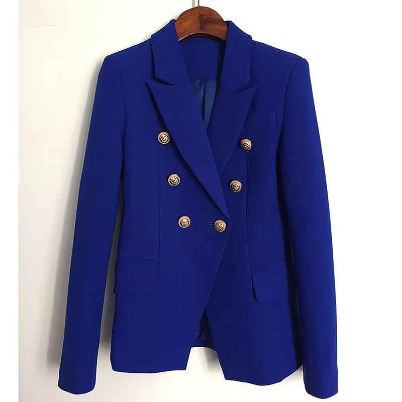 women's sleek bomber jackets -Women Royal Blue Coat Long Sleeves blazer jackets Double Breasted Coat