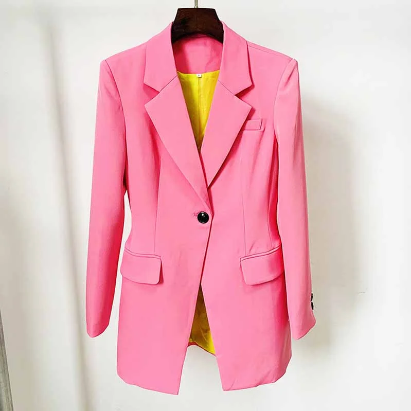 women's leather trench coats -Women Business Coat Blazer Long Sleeve Pink Tops Slim Jacket Outwear