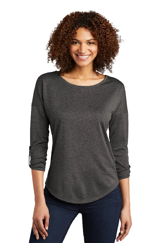 women's fitted tops -Ogio Womens Gravitate Moisture Wicking 3/4 Sleeve Scoop Neck T-Shirt - Heather Dark Grey