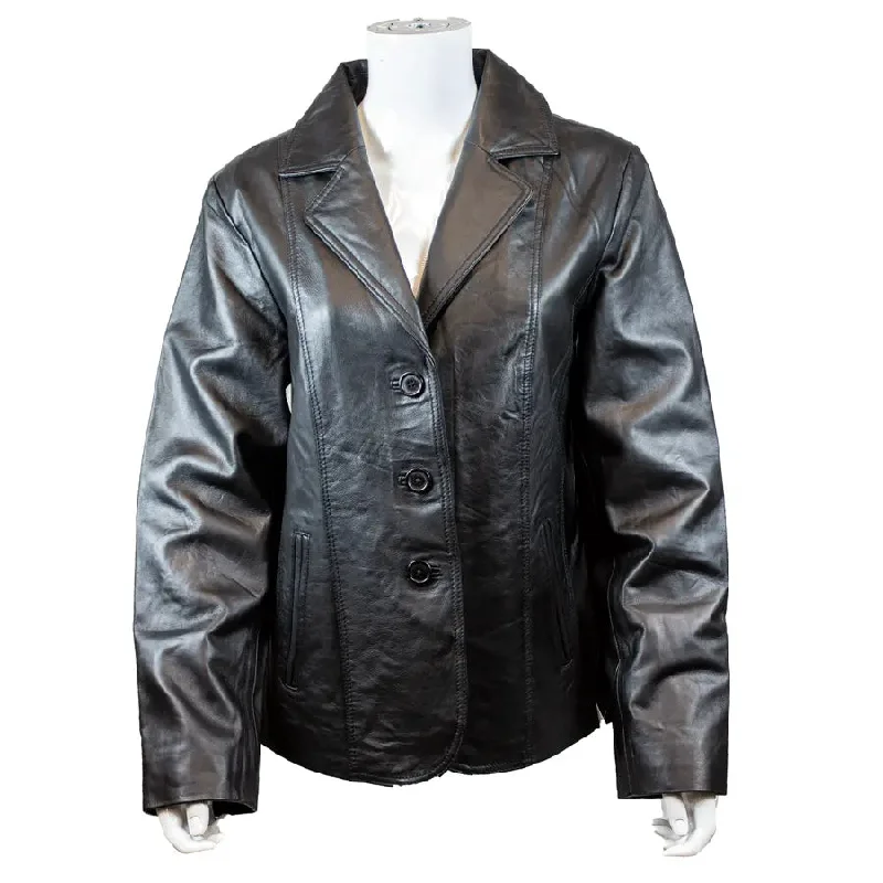 women's parka jackets -Women's Blazer Stitched Leather Jacket