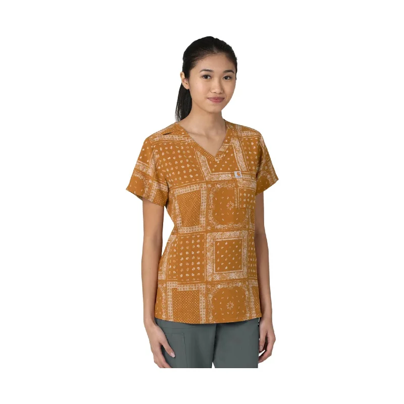 trendy women's shirts -Carhartt Women's Print Tuck In Scrub Top - Bandana Stamp - ONLINE STORE CREDIT/EXCHANGE ONLY