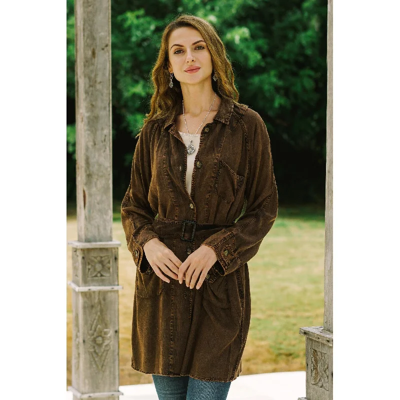 trench coat with hood for women -Novica Handmade Jaipur Fall Viscose Trench Coat