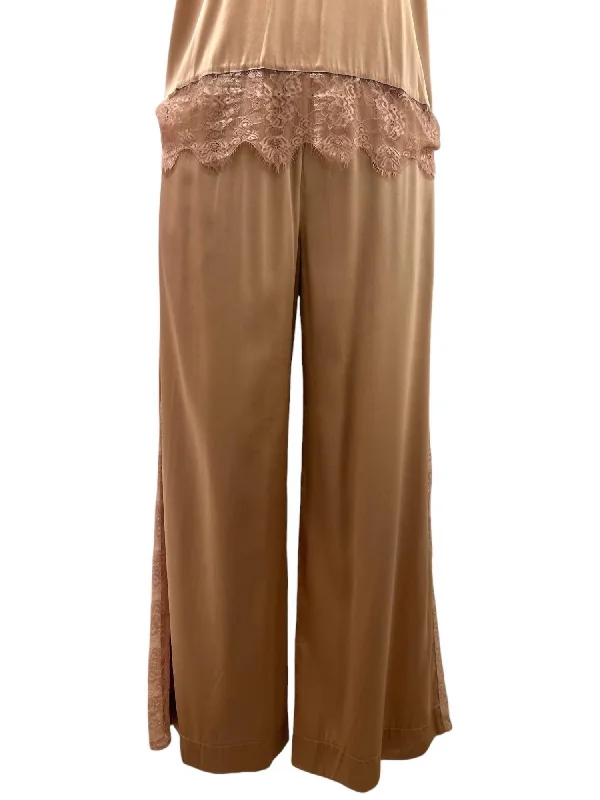 women's cargo capri pants -Women's Brya Silk & Lace Trousers In Malt