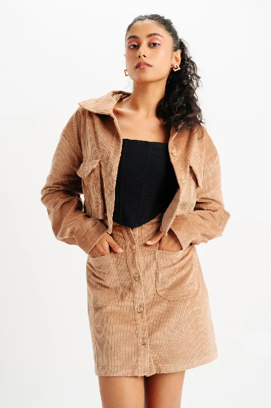 cozy cardigans for women -Brown Corduroy Jacket