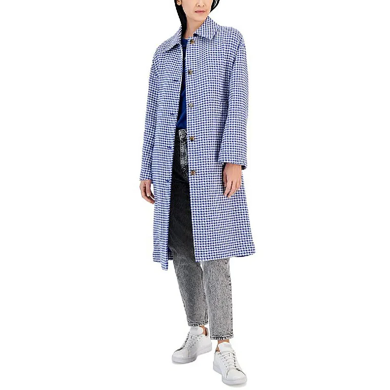 women's short fur coats -Hugo Womens Cotton Blend Houndstooth Trench Coat