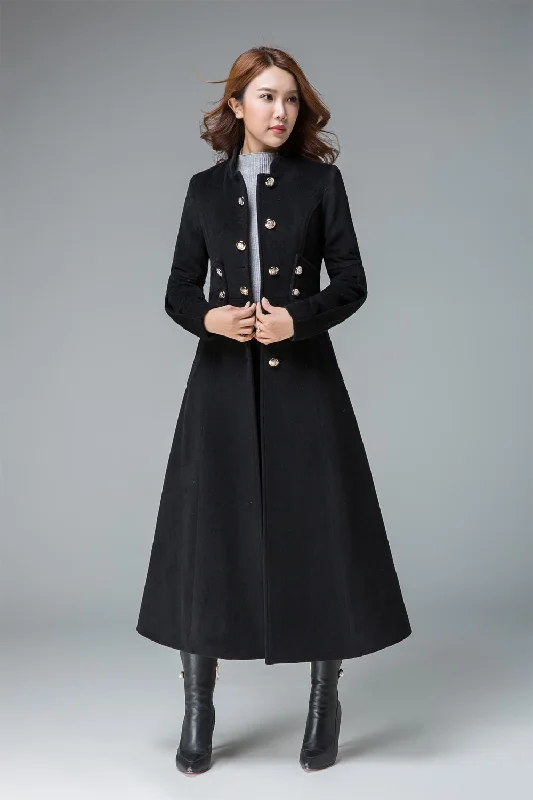 long wool coats for women -black winter coat, long wool coat, wool jacket, fitted coat, long coat 1840#