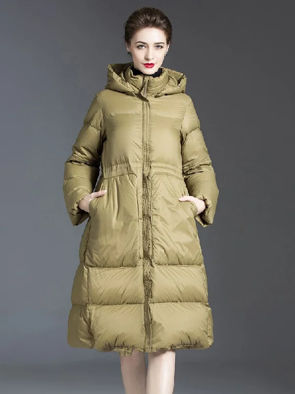 plus size winter coats for women -Detachable Hood Flared Down Puffer Coat