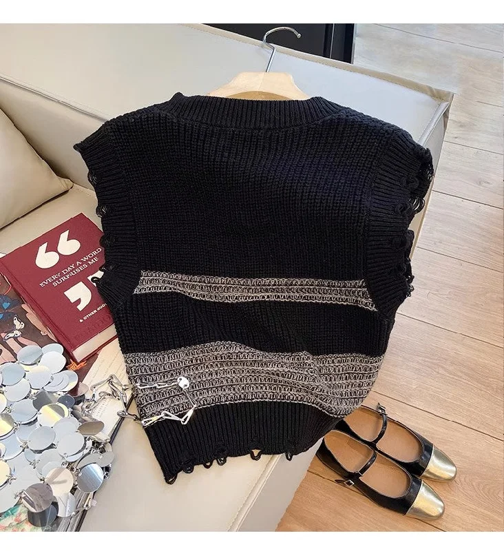 soft fabric tops for women -Striped knitted vest for women new styl top vest trendy    S5034