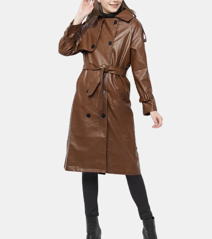 women's leather trench coats -Eastlyn Women's Brown Trench Coat