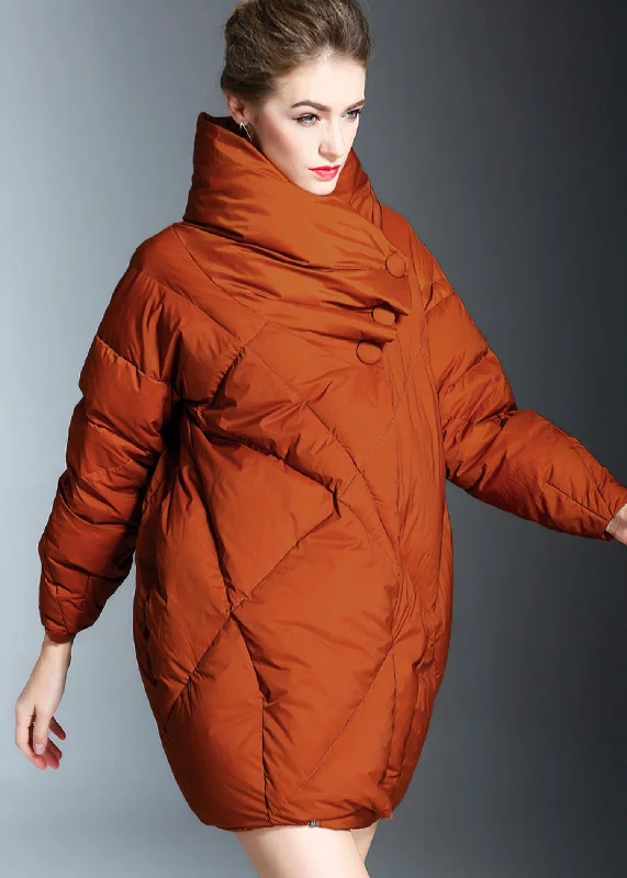 warm hooded jackets for women -Utility Collar Cocoon Down Puffer Coat