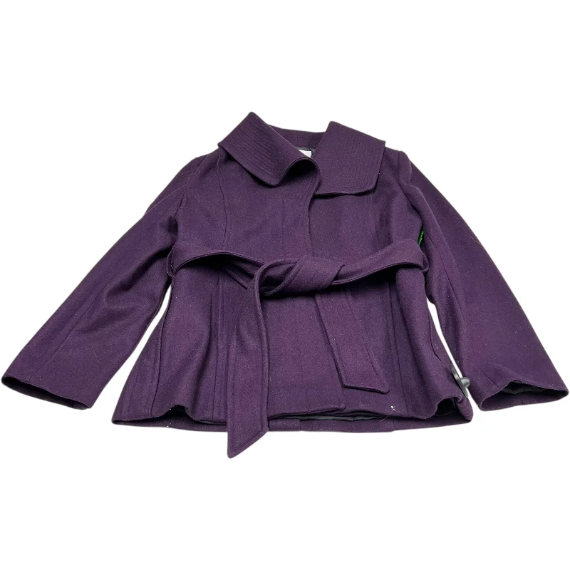 winter coat with fur trim for women -Coat Wool By Calvin Klein In Purple, Size: L