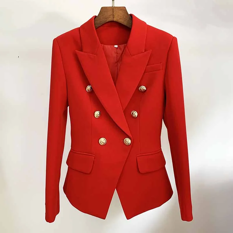 padded jackets for women -Red Blazers for Women Long Sleeves Breasted Fashion Coat