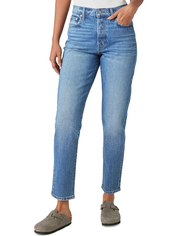 women's button-front trousers -Drew Womens High-Rise Tapered Mom Jeans