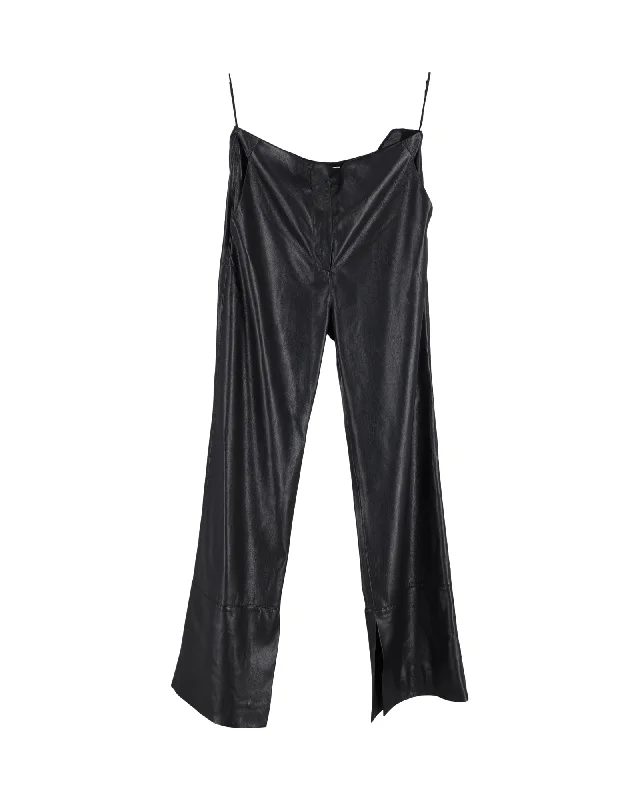 casual denim pants for women -Nanushka Wide Leg Pants in Black Faux Leather