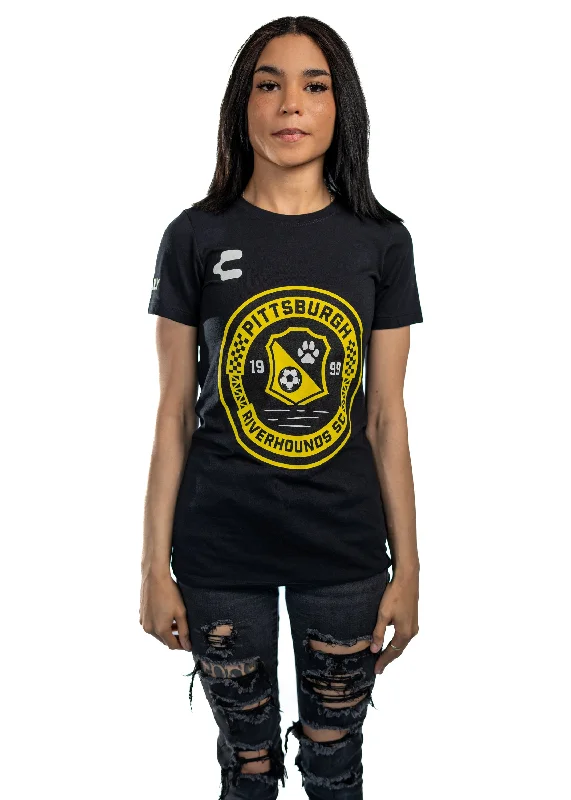 basic tops for women -Charly Womens Badge T-shirt Black