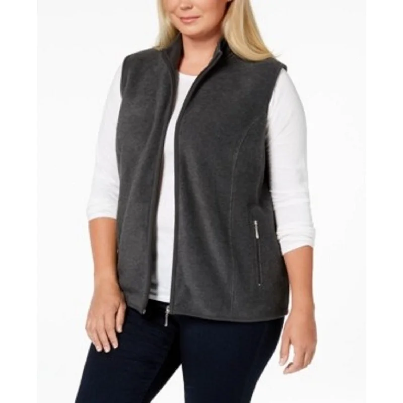 trendy puffer coats for women -Karen Scott Women's Plus Size Zip-Front Vest Charcoal Size 1X