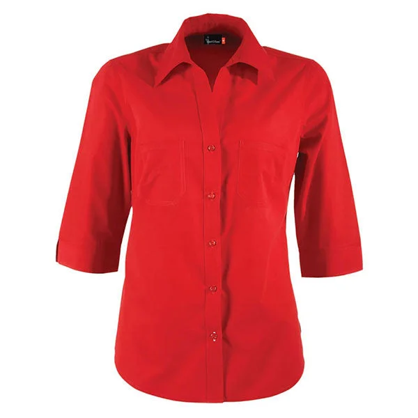 women's bohemian tops -Identitee Women's Red Harley 3/4 Sleeve Shirt