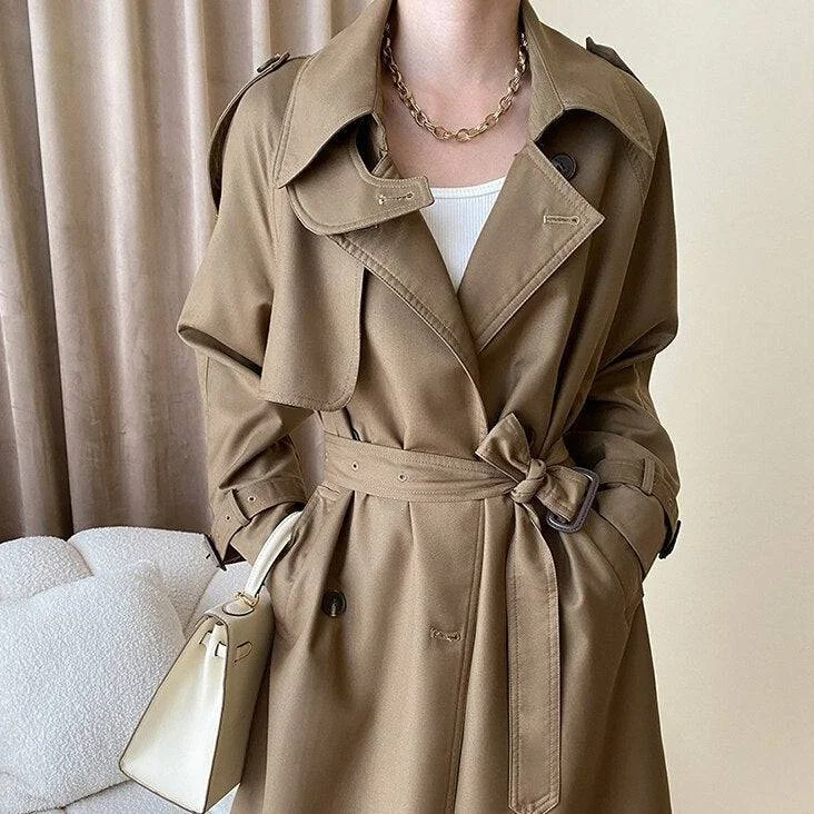 women's trench coat with belt -Patty Double Breasted A-Line Trench Coats