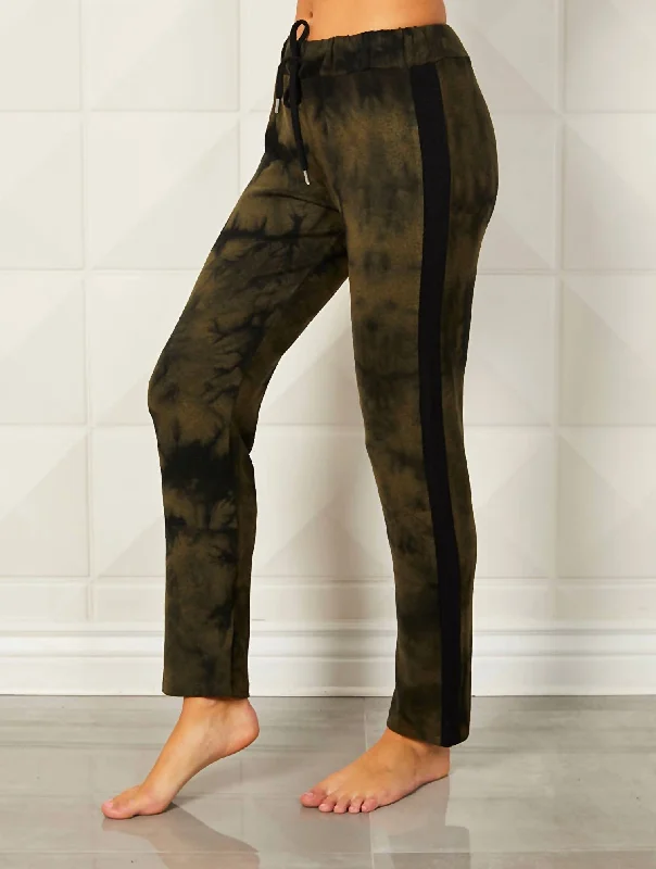 wide-leg denim pants for women -Tie Dye Track Jogger In Army Black