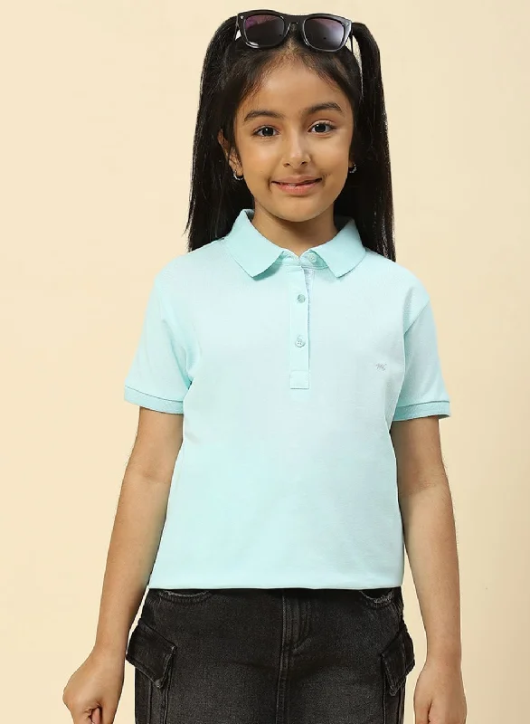 elegant women's tops -Girls Aqua Blue Plain T-Shirt