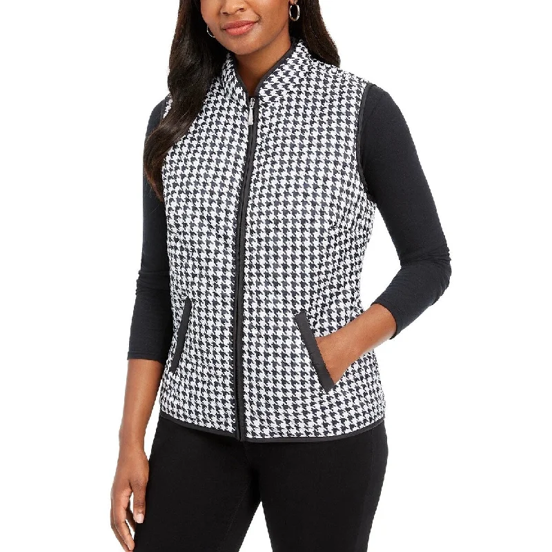 women's cargo jackets -Karen Scott Women's Sport Houndstooth Puffer Vest Black Size Small