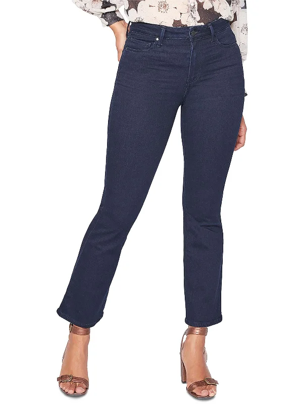 women's cargo pants -Claudine Womens High Rise Dark Wash Flared Jeans