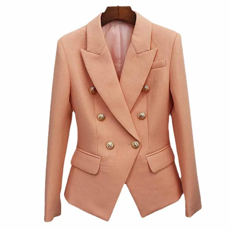 ladies' chic pea coats -Women Coats Nude Pink Jacket Long Sleeves Blazer Breasted Coat