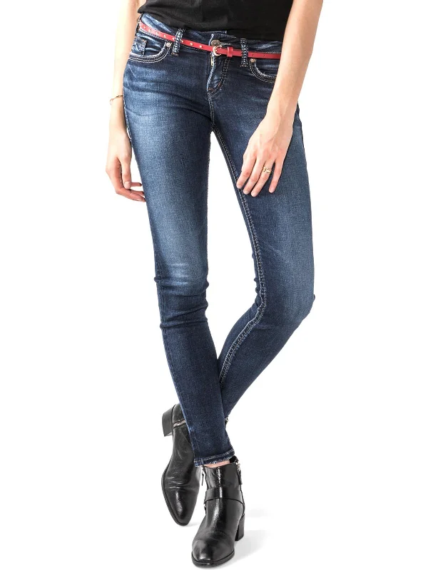 trendy leggings for women -Suki Womens Denim Mid-Rise Skinny Jeans