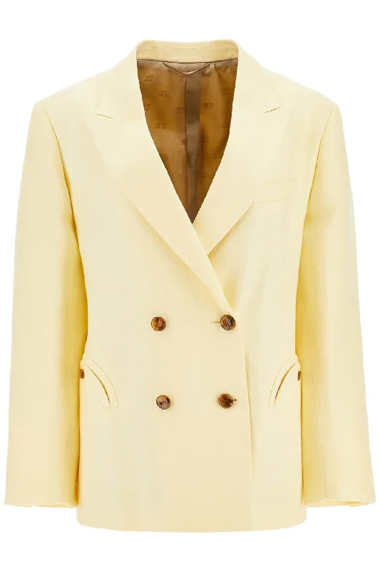 cozy fleece jackets for women -Blaze Milano Women's  yellow Linen Oversized Blazer