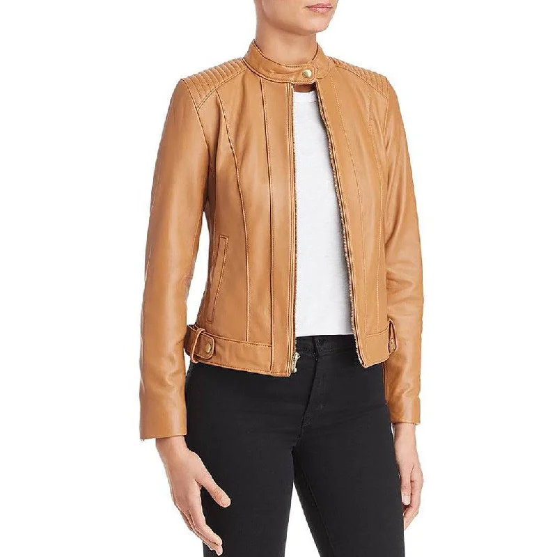 chic double-breasted blazers -Cole Haan Women's Racer Leather Jacket