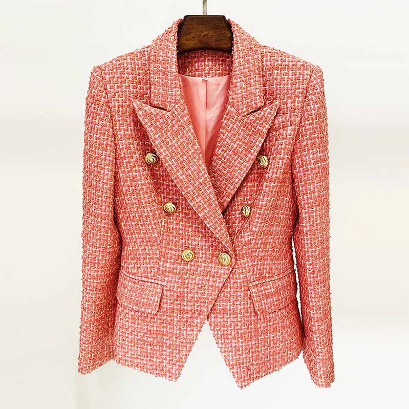 elegant coats for women -Womens Coral Jacket Gold Double Breasted Blazer Slim Fitting Tweed Coat