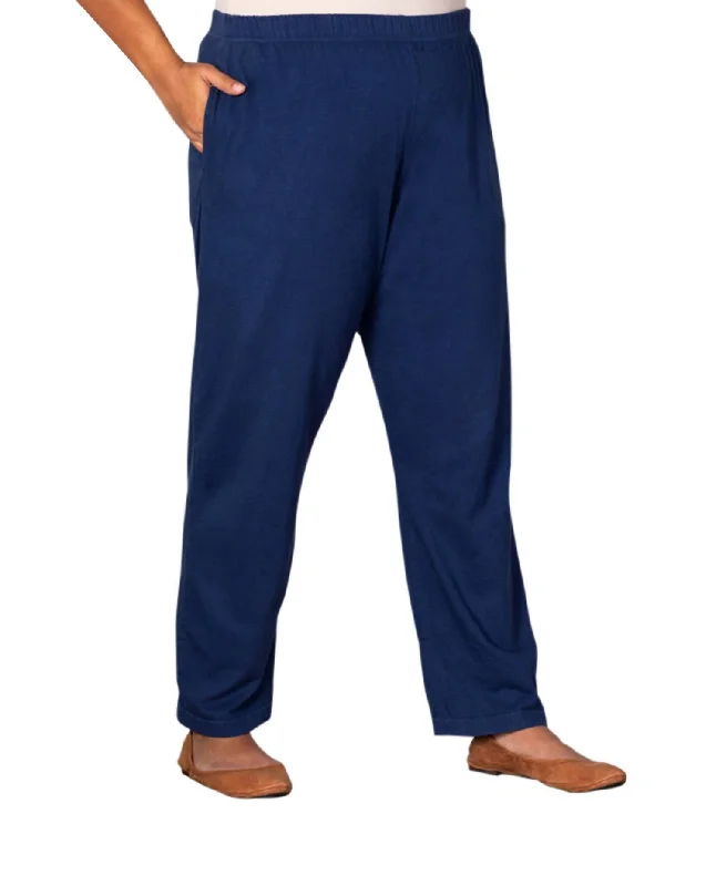 soft fleece pants for women -Cotton Relaxed Plus Size Pants In Navy