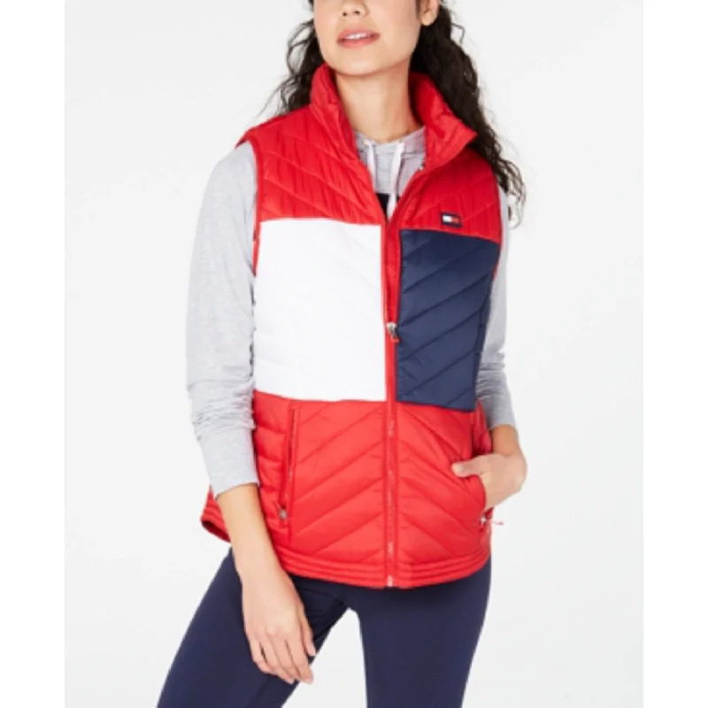 women's sleek winter jackets -Tommy Hilfiger Women's Sport Quilted Vest Red Size Large