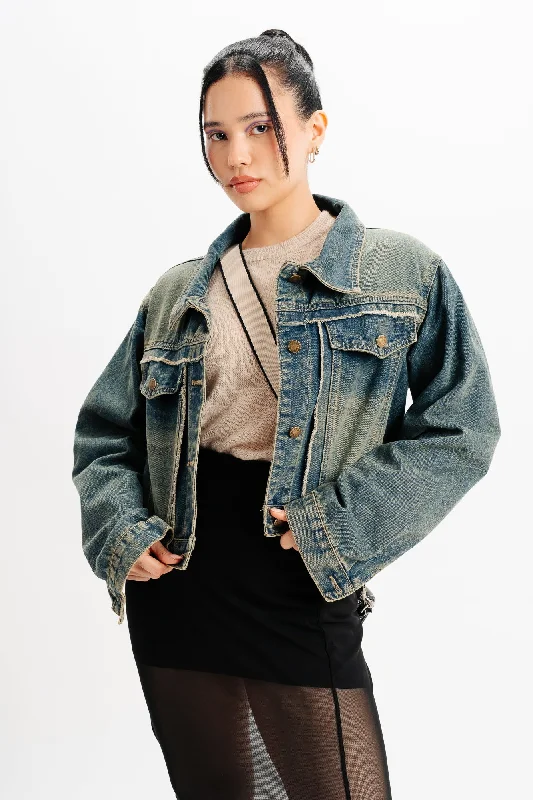 women's faux fur winter jackets -Blue Patch Pocket Denim Jacket