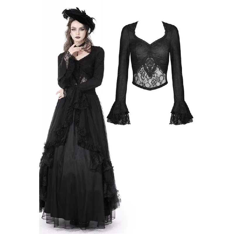 everyday tops for women -Women's Gothic Floral Embroidered Lace Splice Shirt