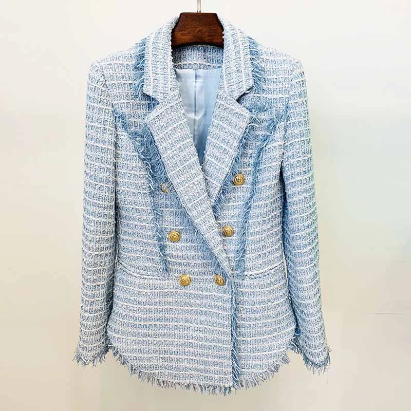 cozy fleece jackets for women -Women's Tweed Coat Double-Breasted Blazer Jacket