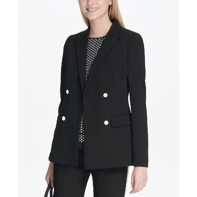 women's velvet jackets -Calvin Klein Women's Scuba Double-Breasted Jacket Black Size 12