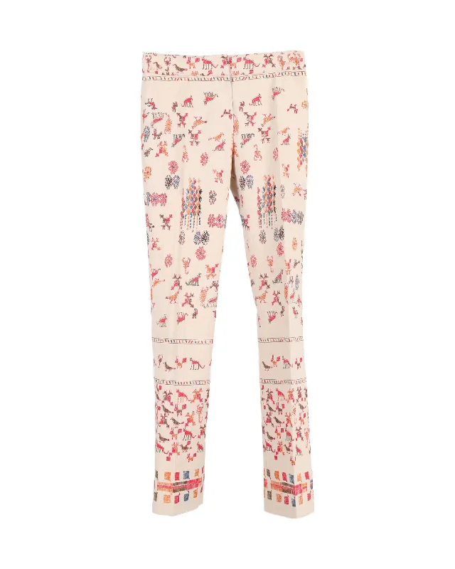 high-waisted leggings for women -Alberta Ferretti Printed Trousers in Beige Cotton